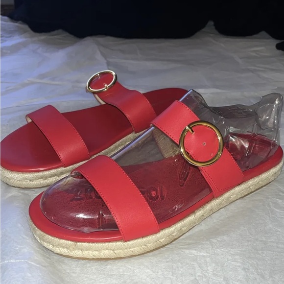 Stuart Weitzman Red Mykonos Two-Strap Slide Espadrille Sandals, 11 M New $295 - Picture 9 of 10